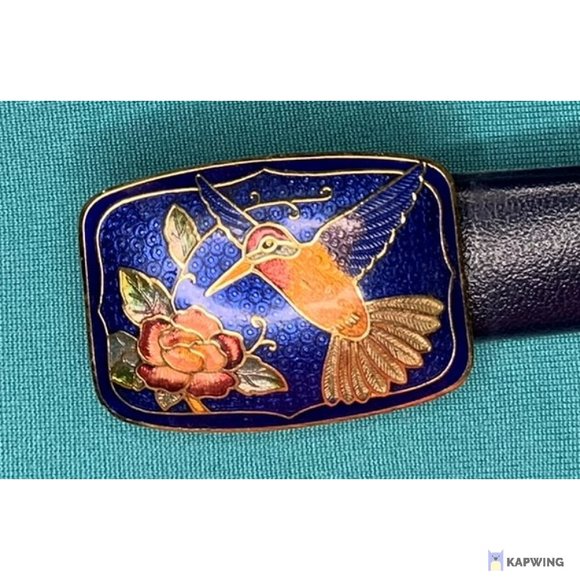Hummingbird Cloisonné  Leather Belt - Blue - 1980s - Picture 2 of 3
